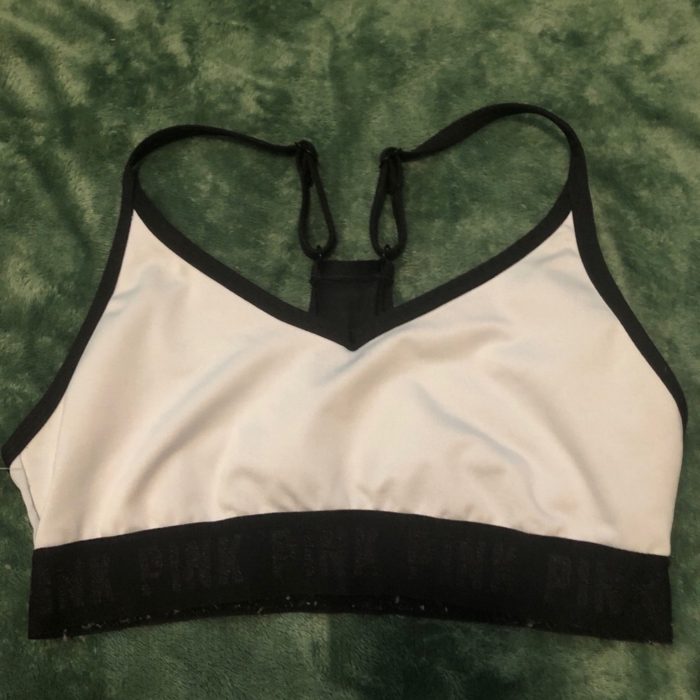 VS Pink white and black v-neck sports bra